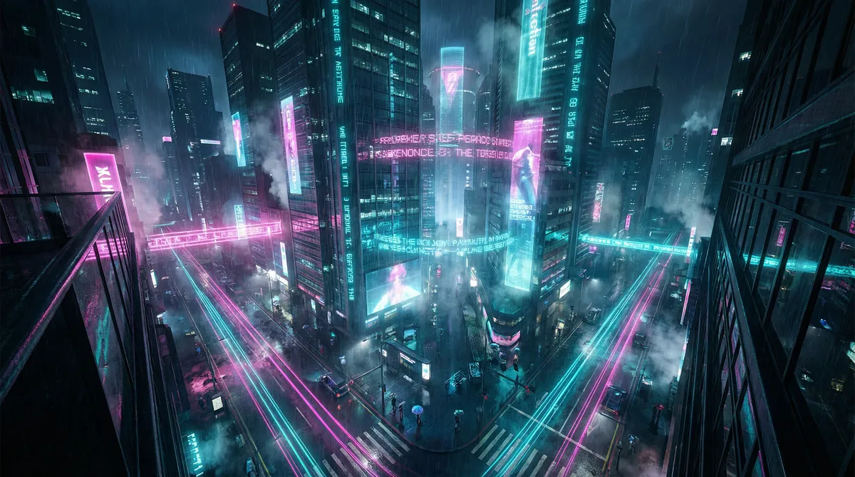 韩剧求婚国语版 竖屏短剧平台首页背景 - 赛博朋克都市夜景
